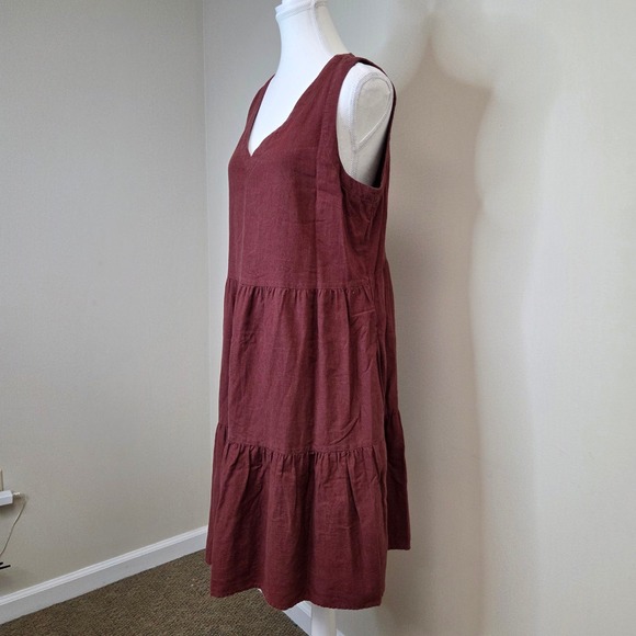 Matty M Womens Linen Blend Tiered Midi Dress Burgundy V-Neck Sleeveless L MD9210 - Picture 2 of 5